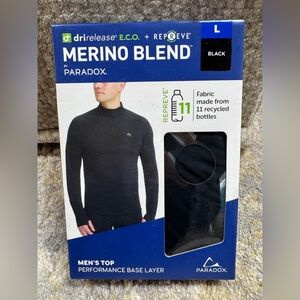 Paradox Men's Merino Blend Drirelease Performance Base Layer Shirt/Top Black L